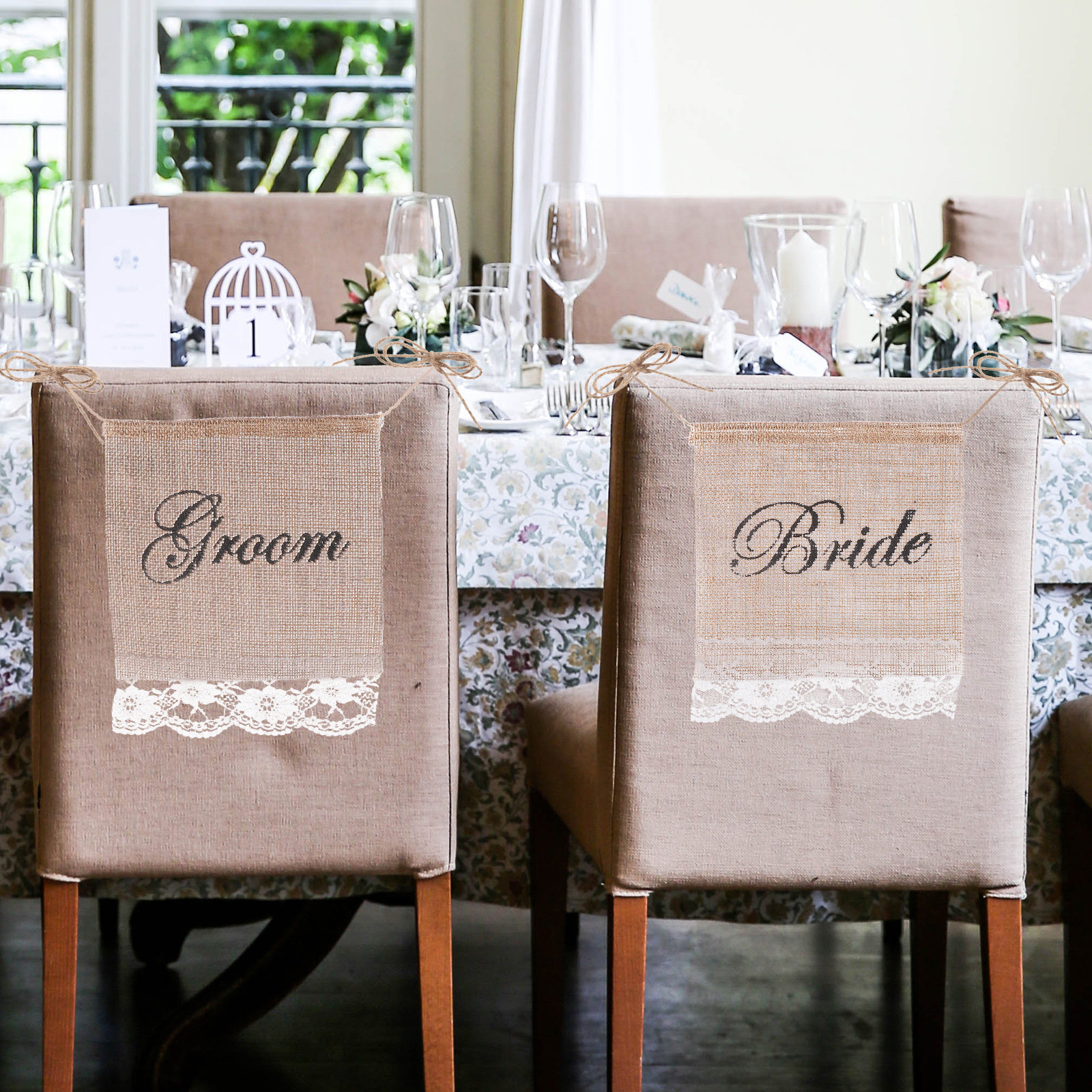 Party Banner Gold - 2Pcs Vintage Groom Chair Flags Hessian