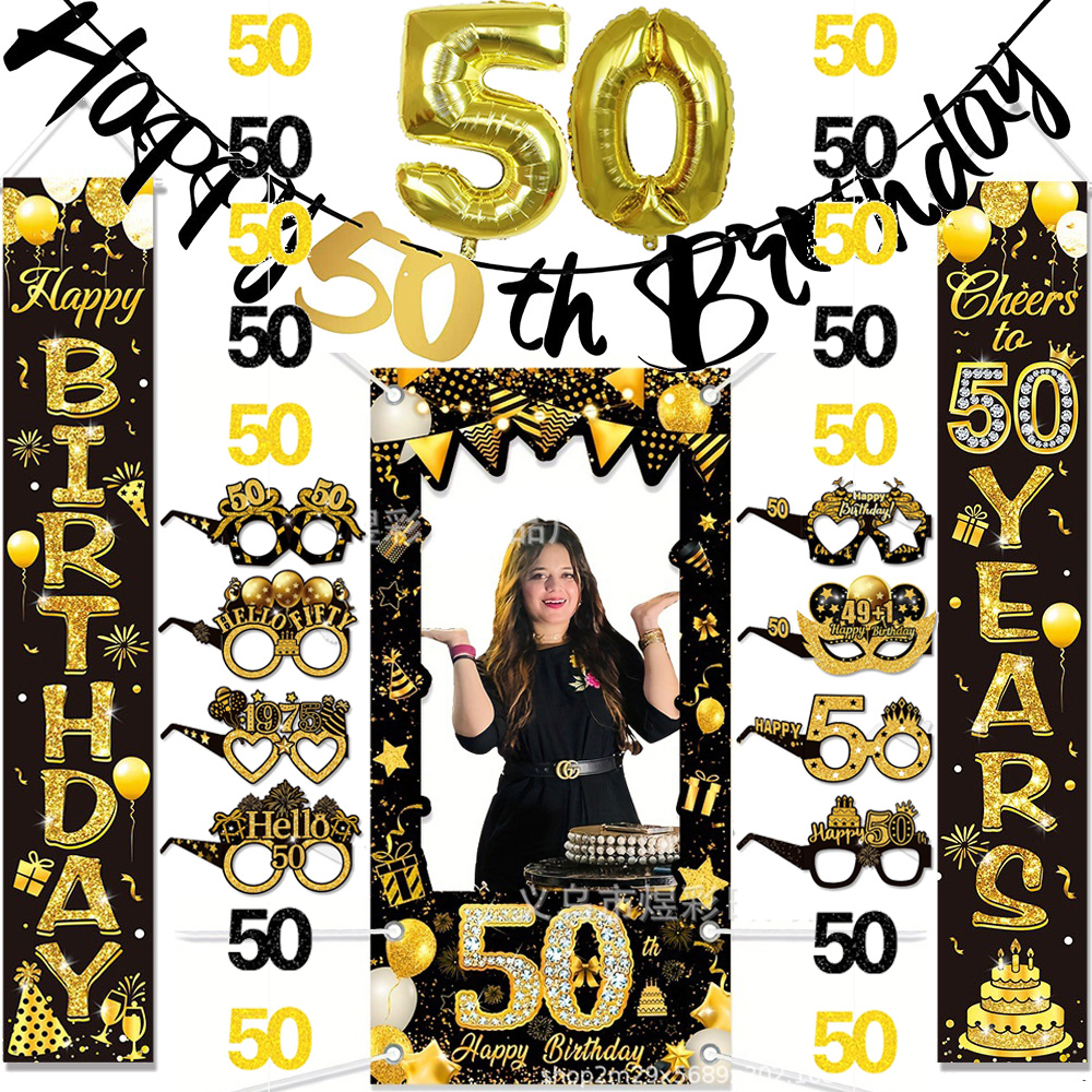 50th Birthday Decoration Black - огляд і ціна Party Banner Gold