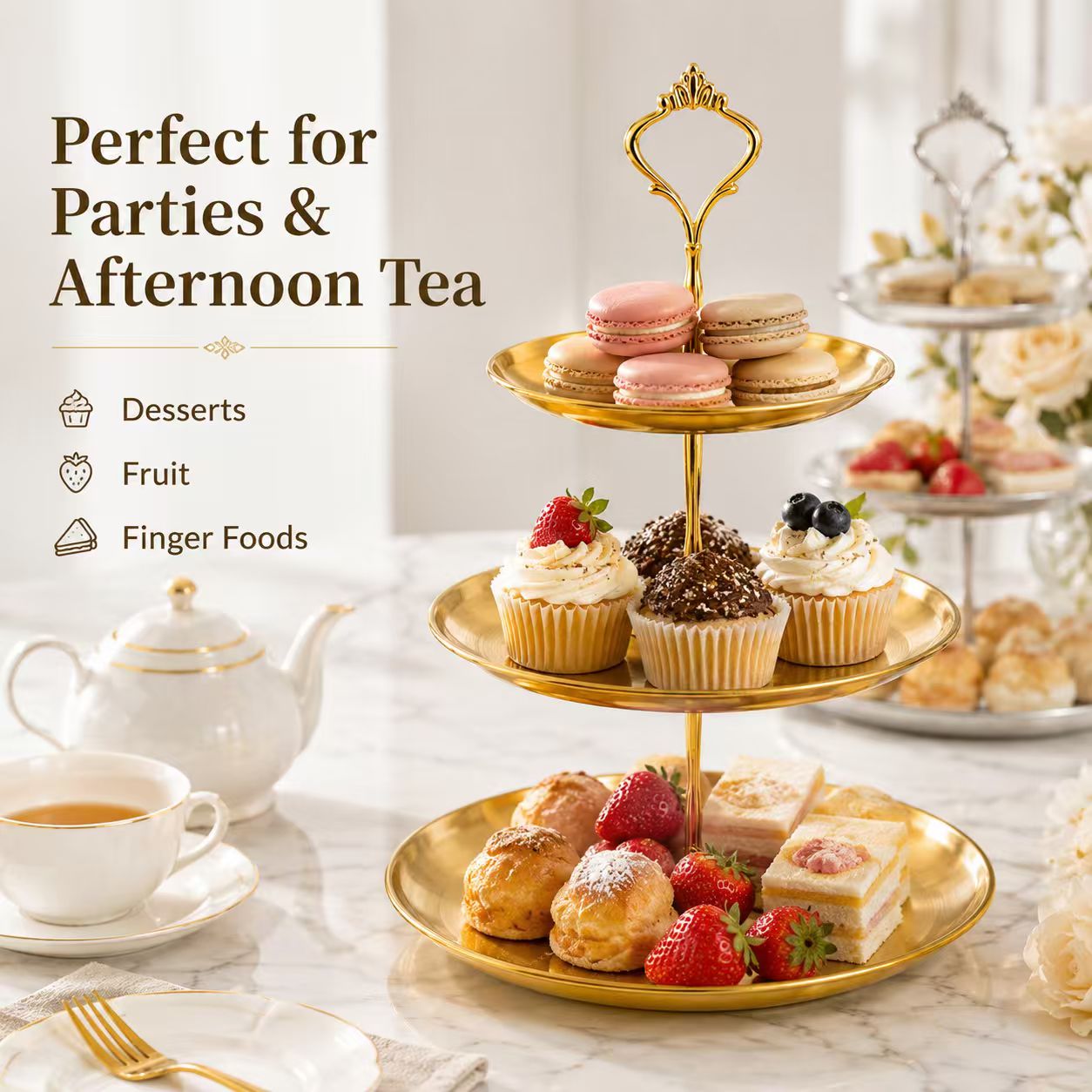Luxury 3-Tier Gold Cake Stand  - огляд і ціна Cupcake Stand Tier