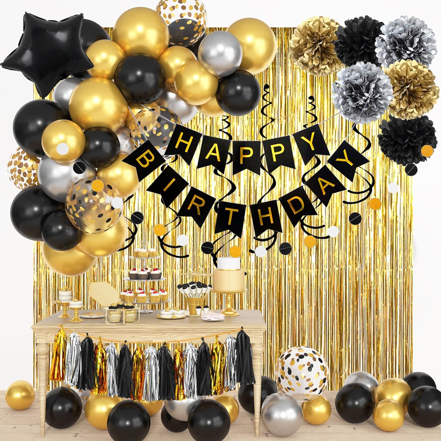 Black Gold Happy Birthday Deco - огляд і ціна Party Banner Gold