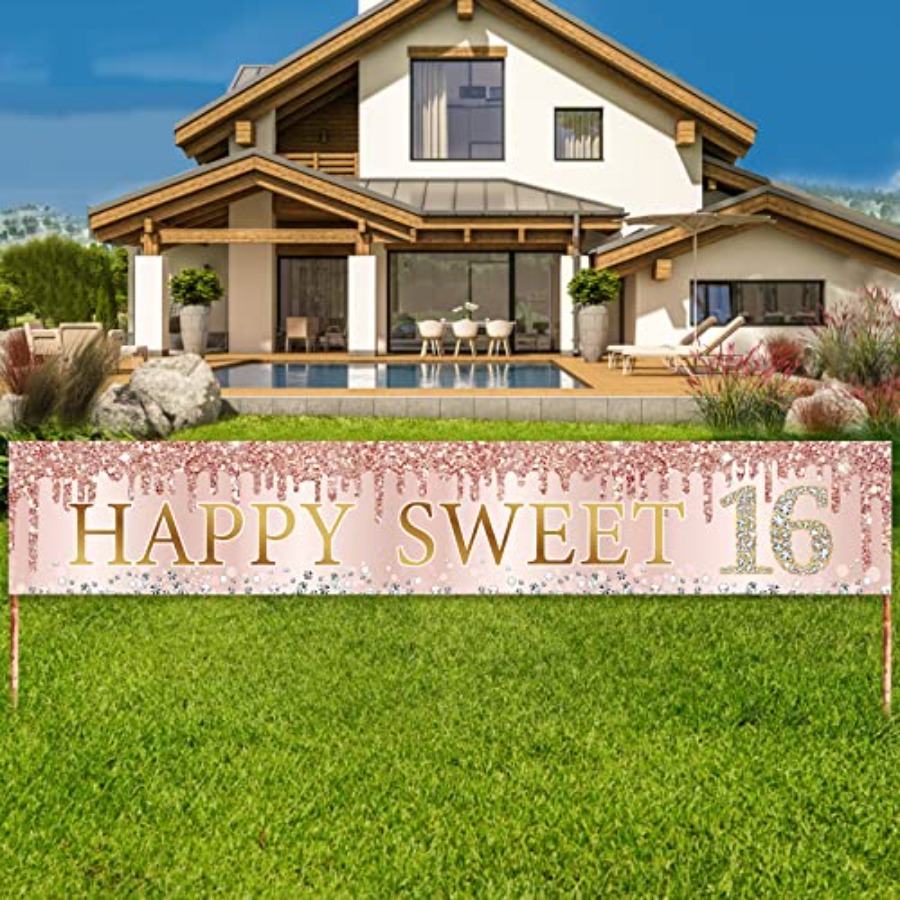 Sweet 16th Birthday Banner Dec - огляд і ціна Party Banner Gold