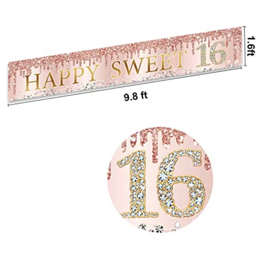 Sweet 16th Birthday Banner Dec - огляд і ціна Party Banner Gold
