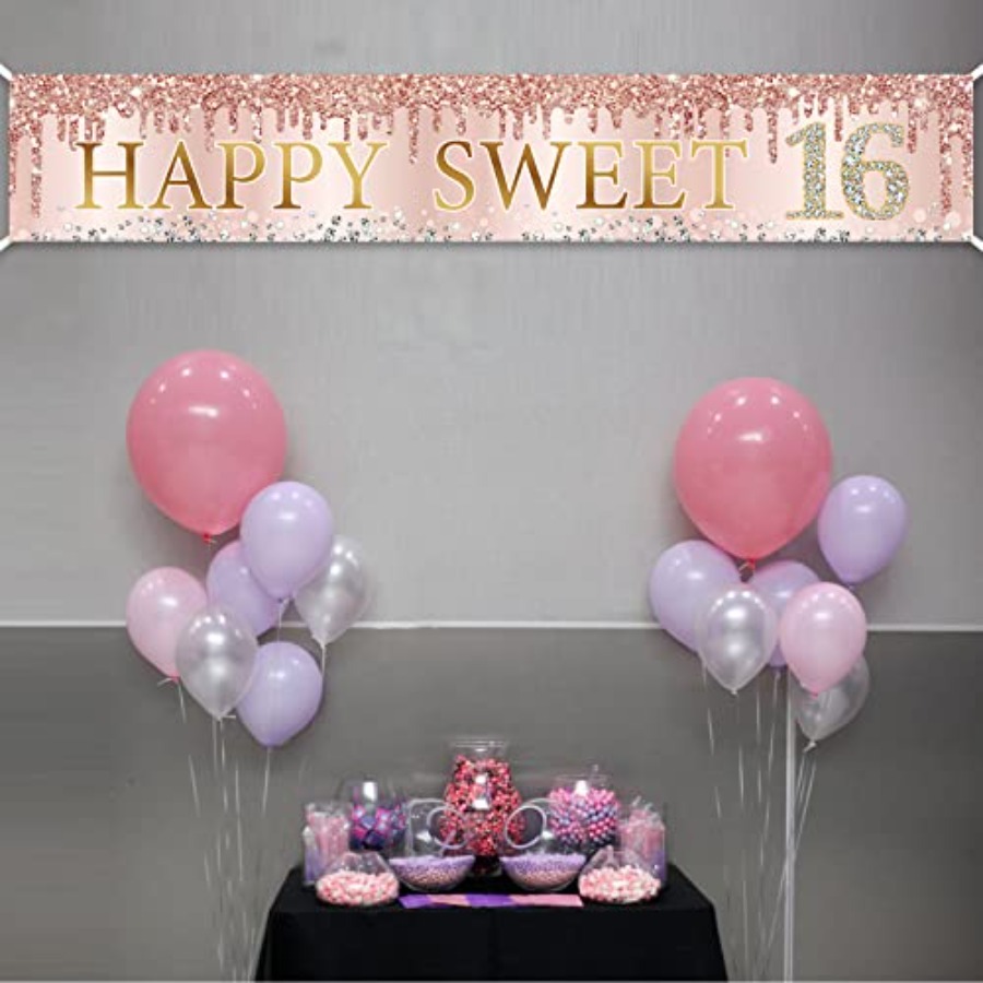 Sweet 16th Birthday Banner Dec - огляд і ціна Party Banner Gold