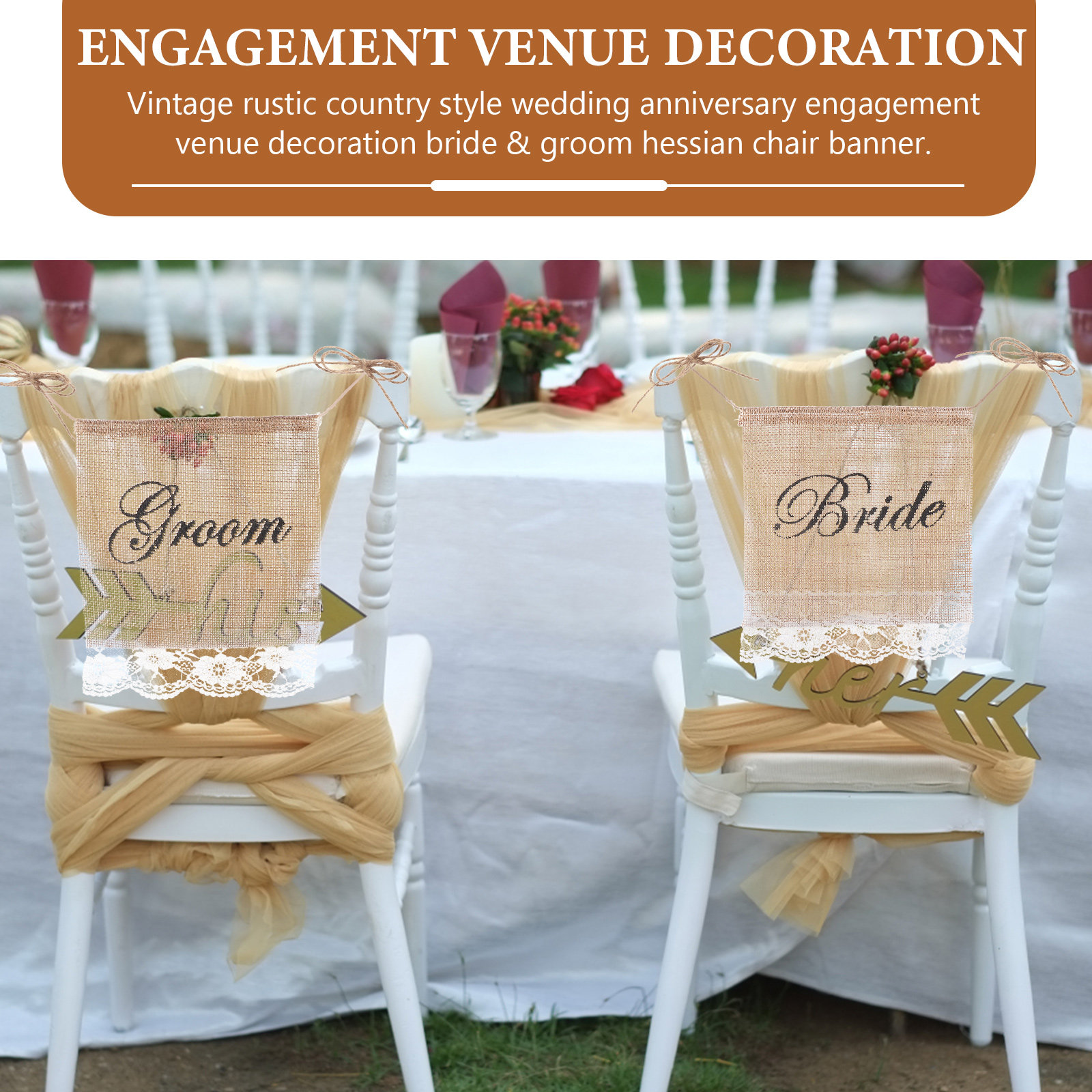 2Pcs Vintage Groom Chair Flags - огляд і ціна Party Banner Gold